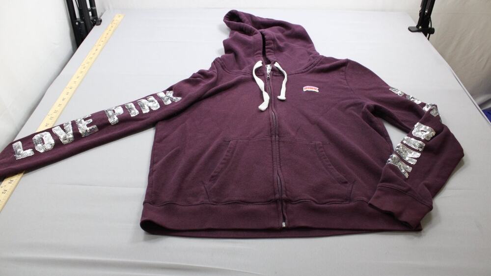 Pink Victoria's Secret Full Zip Hoodie Sweatshirt Love L Burgundy Womens Hooded